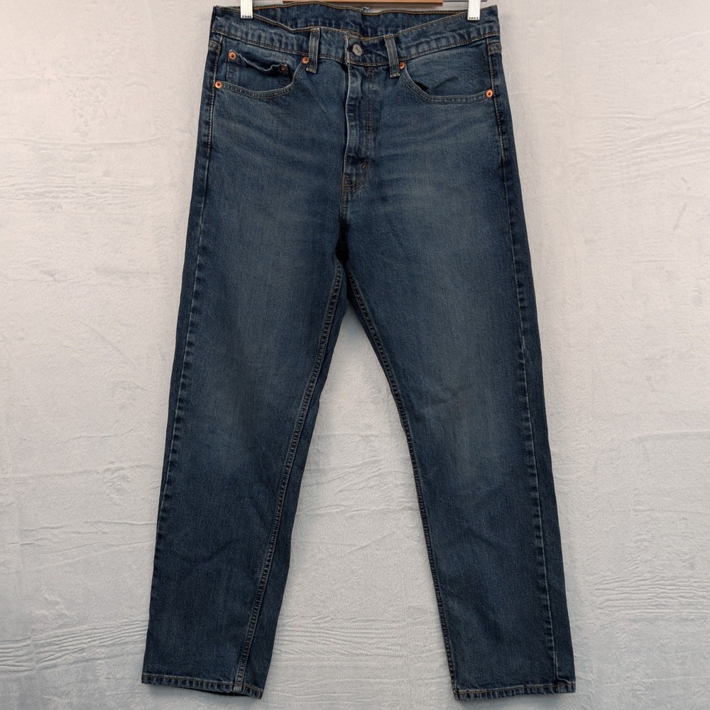 Levi Jeans Men's 34x30 Blue 505 Regular Fit Straight Leg Medium Wash Red Tab Zip